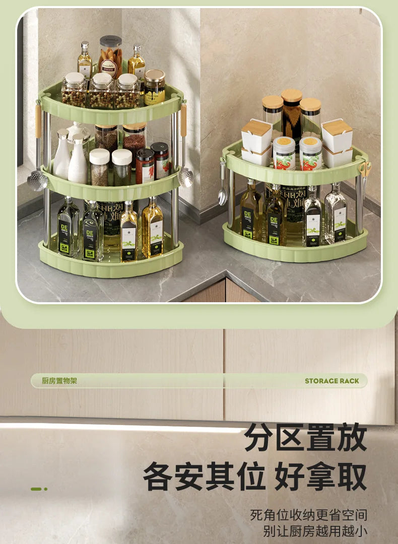 Kitchen Spice Rack Shelf Countertop Corner Multifunctional Seasoning Supplies Rack Saving Spice Rack Organizer with Hooks