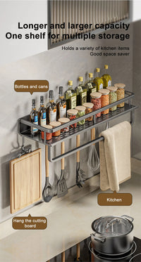 1/2Pcs No Punch Spice Rack Wall Mounted Kitchen Spice Organizer with Hook Rod Seasoning Rack Spice Shelf Bathroom Kitchen Shelf