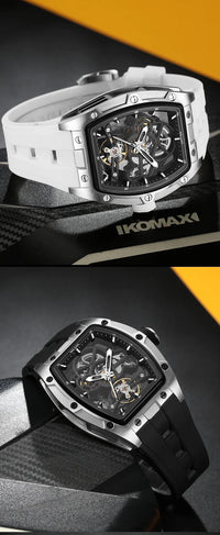 MEGIR Men's Automatic Mechanical Watch with Stainless Steel Case Silicone Band Skeleton Dial Waterproof Sport Wristwatch