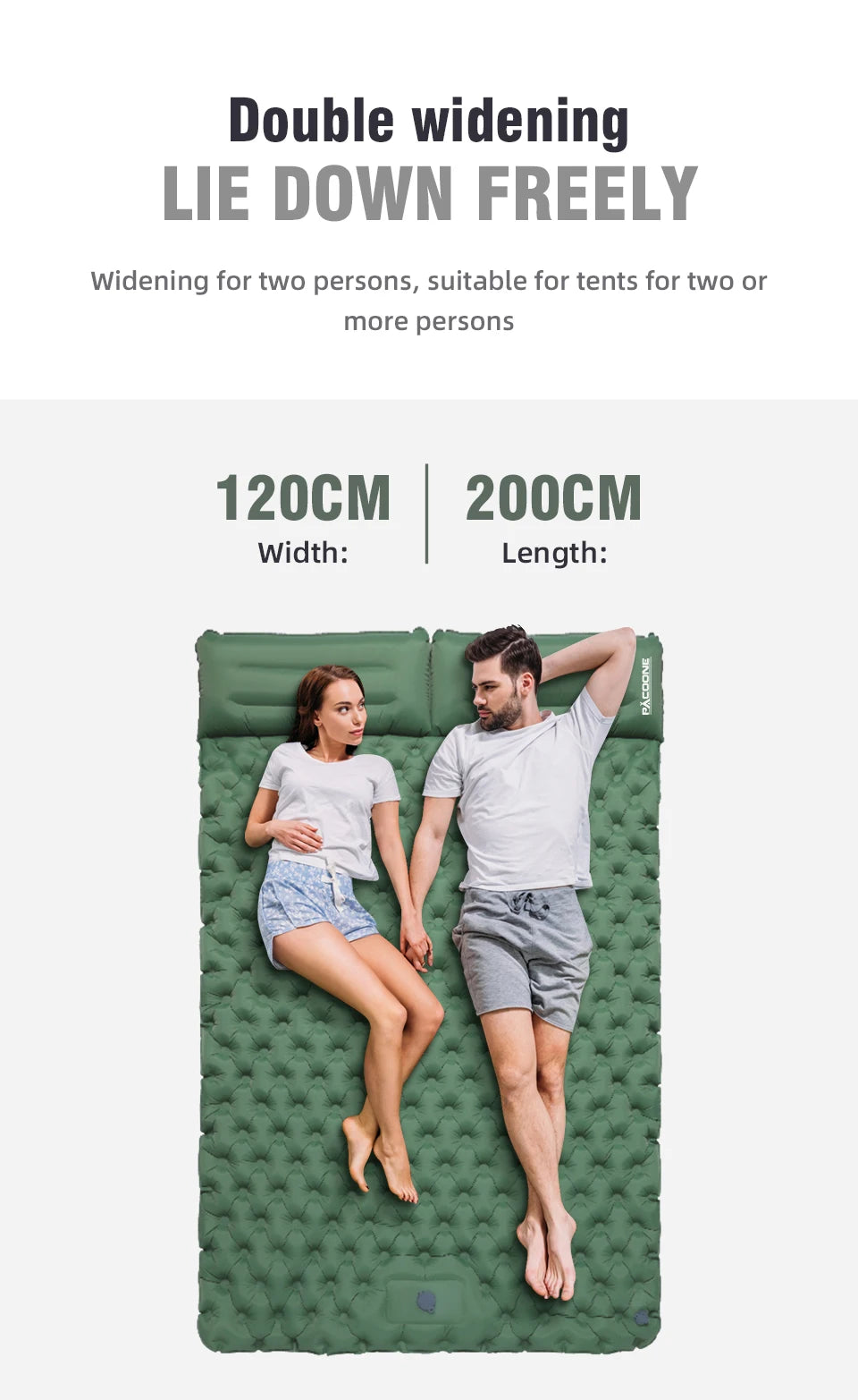 PACOONE Outdoor Camping Double Inflatable Mattress Extra Wide Sleeping Pad Ultralight Folding Bed Sleeping Mat Car Travel Mat