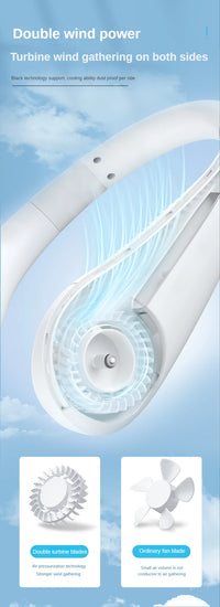 New Mini Neck Fan Portable Bladeless Hanging Neck 1200mAh Rechargeable Air Cooler 3 Speed Mini Summer Sports Fans