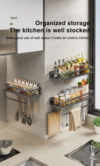1/2PCS Wall Mounted Spice Rack No Drilling Kitchen Spice Organizer with Hook Spice Storage Rack Bathroom Kitchen Storage Shelf