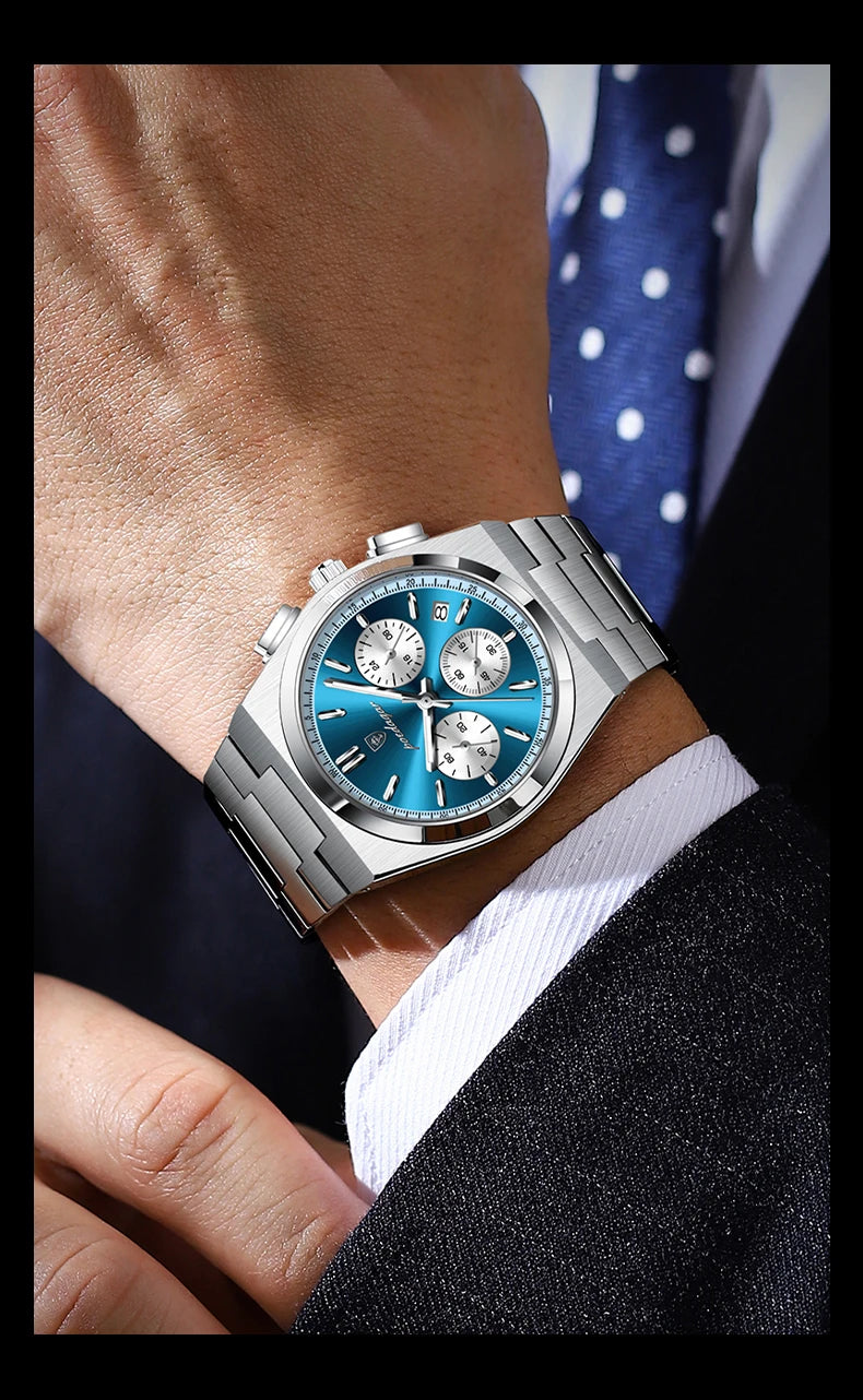 POEDAGAR Luxury Man Quartz Watch Sport Military Watch For Men Waterproof Luminous Date Chronograph Stainless Steel Men's Watches
