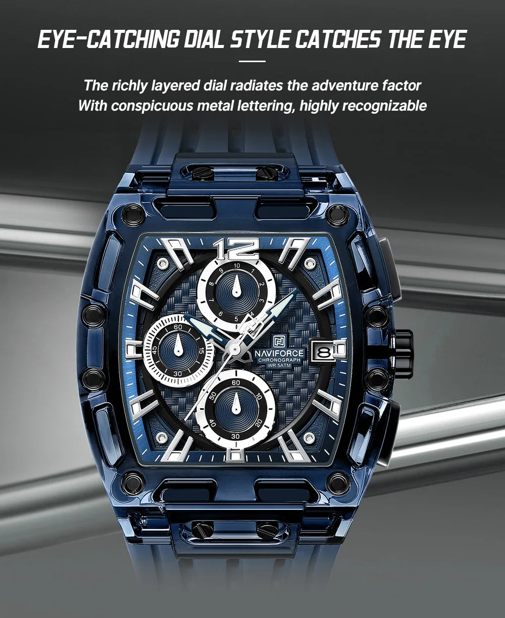 NAVIFORCE Fashion Men Watch Quartz Chronograph  Clock 3ATM Waterproof Silicone Band Sports Casual Date Display Male Wristwatches