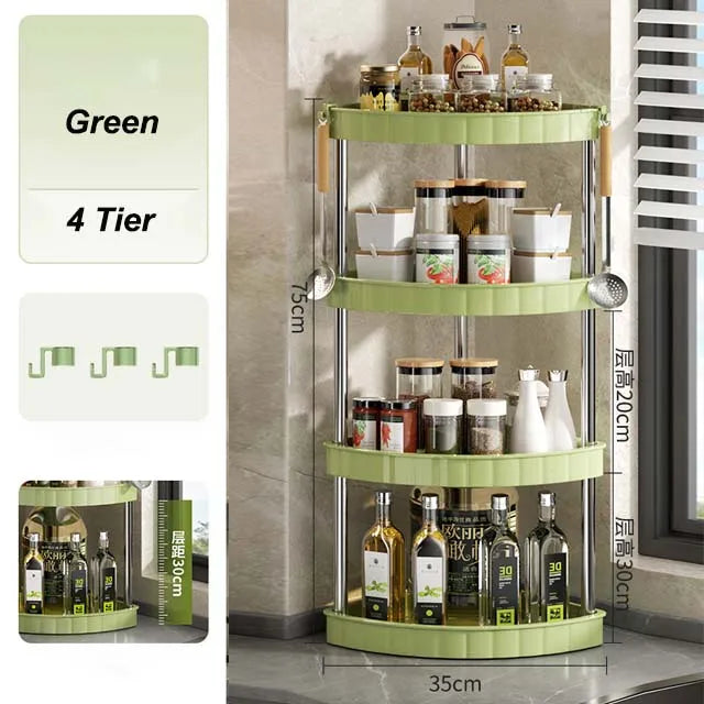 Kitchen Spice Rack Shelf Countertop Corner Multifunctional Seasoning Supplies Rack Saving Spice Rack Organizer with Hooks