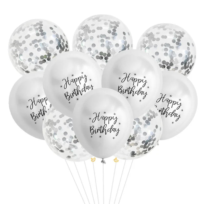 10/20pcs 12inch Happy Birthday Printed Pattern Metallic Ballons Helium Latex Balloon Chrome Metal Globos Birthday Party Decorati
