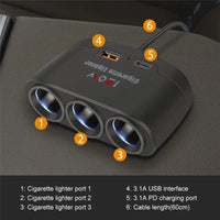 PD QC3.0 Dual USB Socket 120W Car Cigarette Lighter Splitter 12V 24V Fast Charger Plug Phone Power Adapter for Car DVR Dashcam