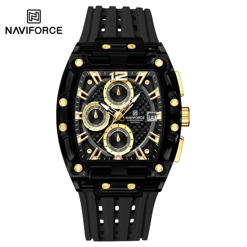 NAVIFORCE Fashion Men Watch Quartz Chronograph  Clock 3ATM Waterproof Silicone Band Sports Casual Date Display Male Wristwatches