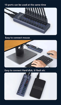 MZX 10 7 4 Port USB Hub 3.0 Aluminum A 3 0 Multi-hub Splitter Concentrator Dock Multiple Extensor Switch Adapter Docking Station