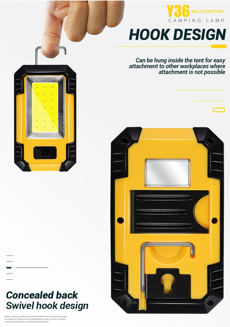 Portable Working Light COB High Bright Flashlight 3Lighting Modes Outdoor Waterproof Camping Fishing Multifunctional Tool Torch