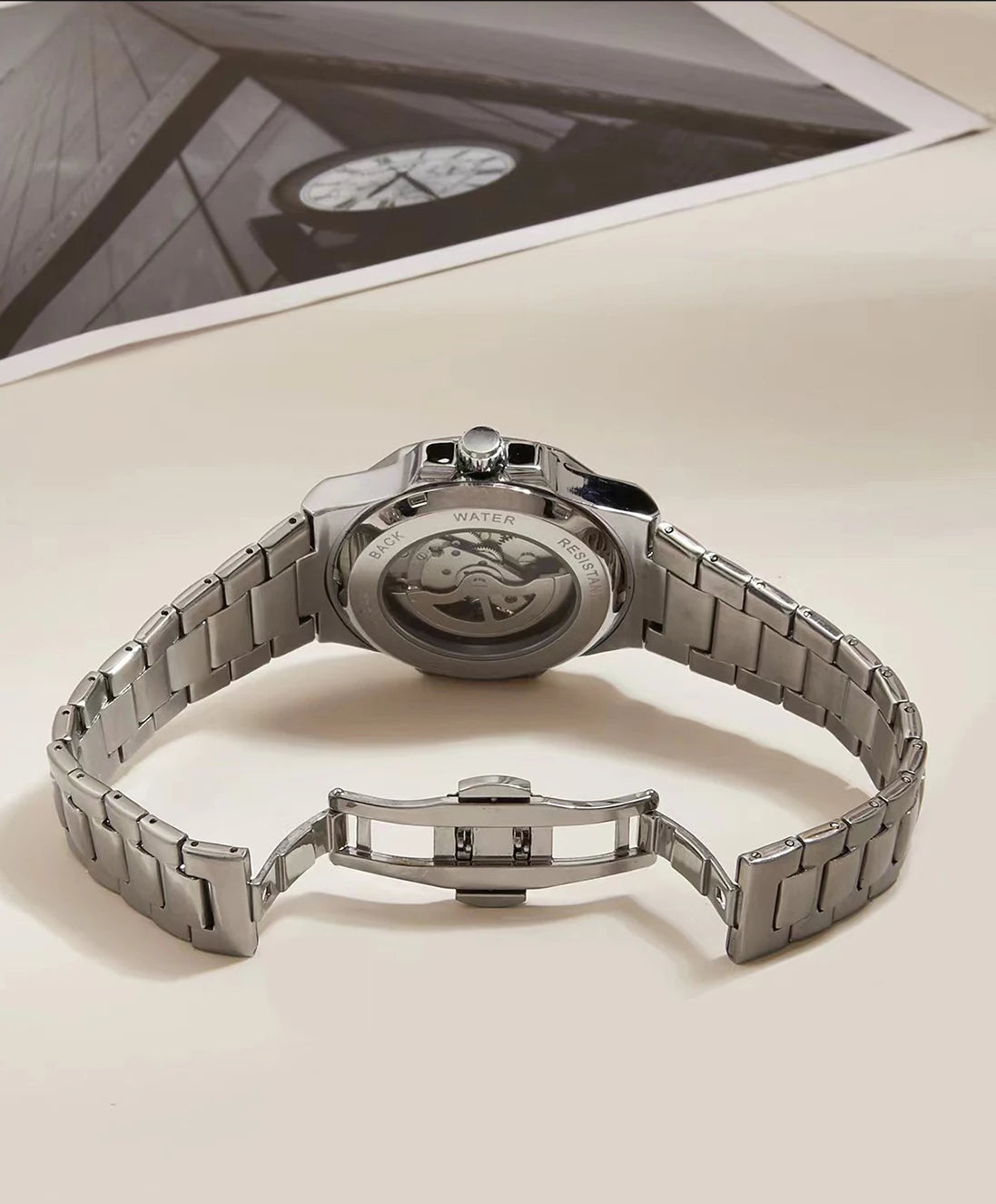 LONGLUX Men automatic mechanical watch luxury watches waterproof skeleton business cheap wholesale stainless steel gift watch