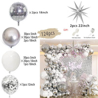 White and Gold Balloons Garland Arch Kit with Starburst Foil Balloon for Wedding Anniversary Birthday Party Decorations Supplie