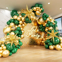 White and Gold Balloons Garland Arch Kit with Starburst Foil Balloon for Wedding Anniversary Birthday Party Decorations Supplie