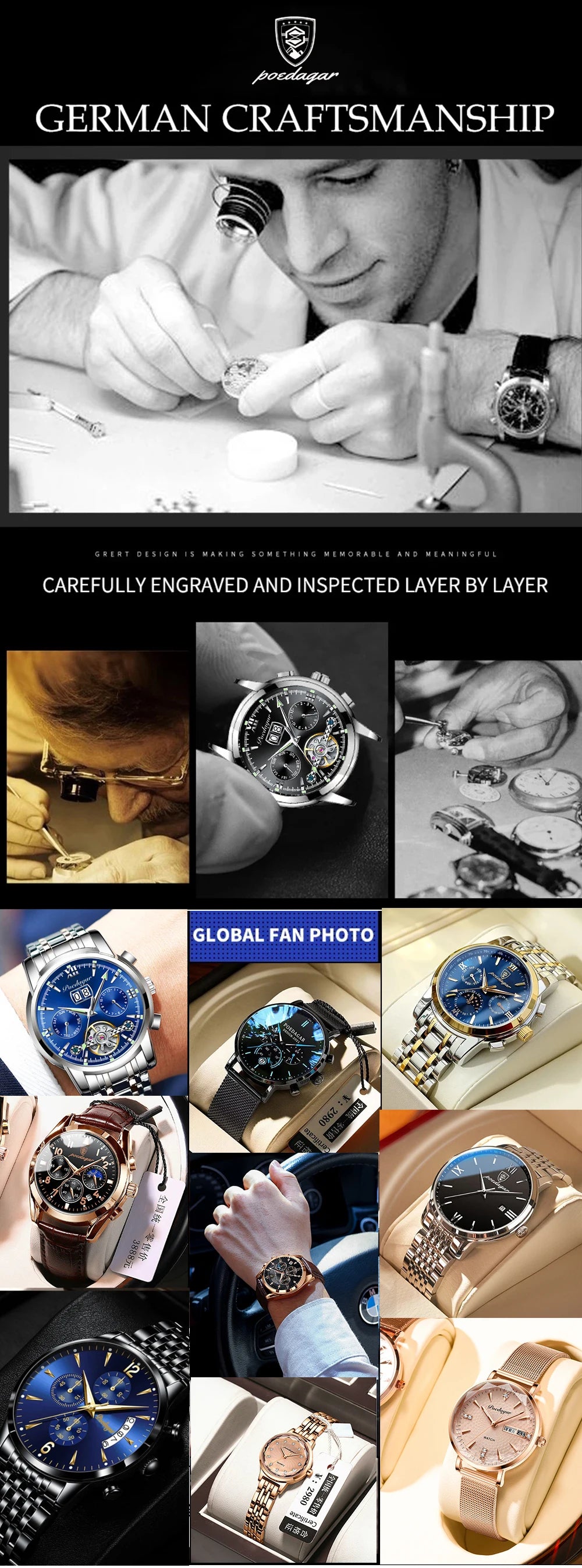 POEDAGAR Luxury Wristwatch for Man Waterproof Luminous Chronograph Date Men Watch Sports Leather Men's Quartz Watches Male reloj