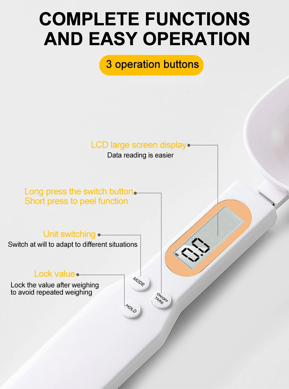 New LCD Digital Measurement Adjustable Weighing Spoon Coffee Powder Scale Baking Scale Electronic Measuring Spoon Kitchen Tools