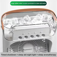Portable humidifier fan three in one, mini USB air conditioning fan, LED night light, water mist, home fun air cooler humidifier