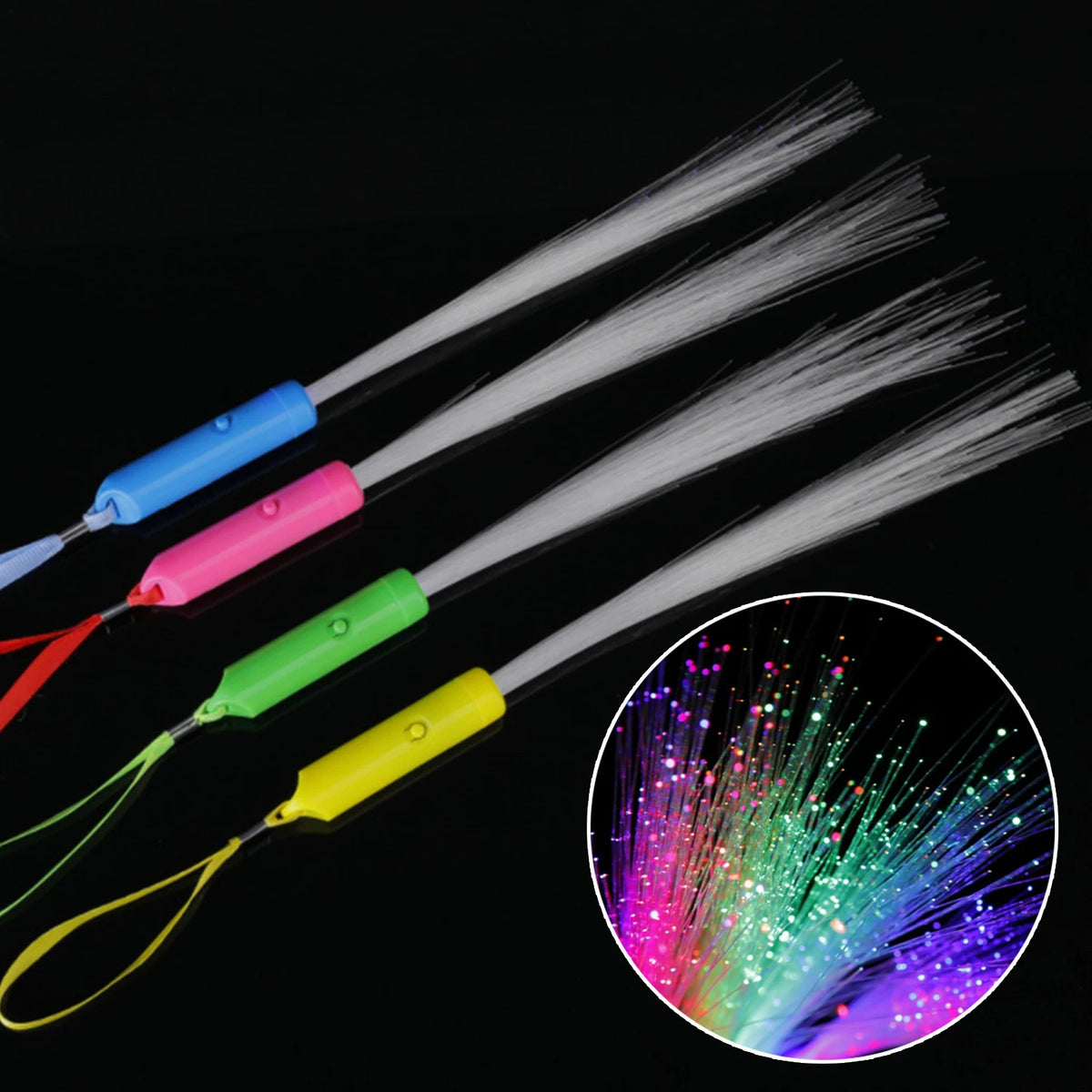 LED Light Up Fiber Optic Wands Glow Sticks Flashing Concerts Rave Colorful Flashing Concert with Strap LED Light Up Shows Toys