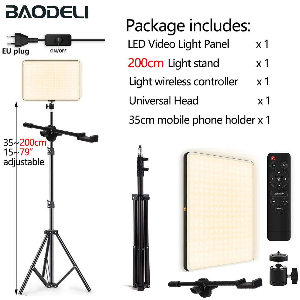 LED Fill Lamp Video Light Panel Bi-color 2700k-5700k Photography Lighting Live Stream Photo Studio Light With Stand EU Plug