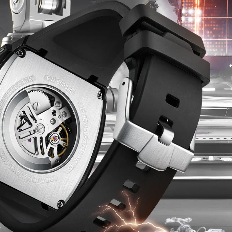 Mark Fairwhale 6003 Automatic Movement Mens Watch New Tonneau Light Case Luminous Waterproof Mechanical Watches for Men Gift BOX