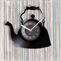 Modern Kitchen Artwork Teapot Wall Clock Tea Room Wall Decor Teapot Retro Vinyl Record Wall Clock Kitchen Decorative Wall Watch