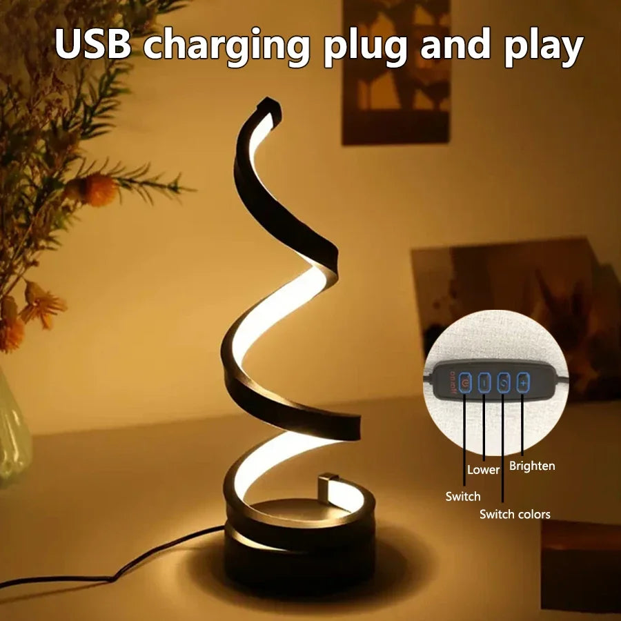 Table Lamps for Living Room, Modern Spiral Dimmable LED Table Lamp