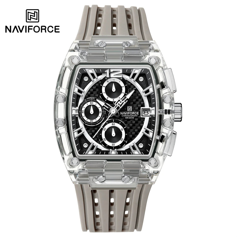 NAVIFORCE Fashion Men Watch Quartz Chronograph  Clock 3ATM Waterproof Silicone Band Sports Casual Date Display Male Wristwatches