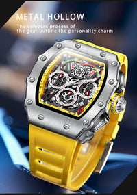 Luxury Brand Tonneau Watch for Men Classic Stainless Steel Chronograph Quartz Watches Fashion Sport Waterproof Reloj Hombre Gift