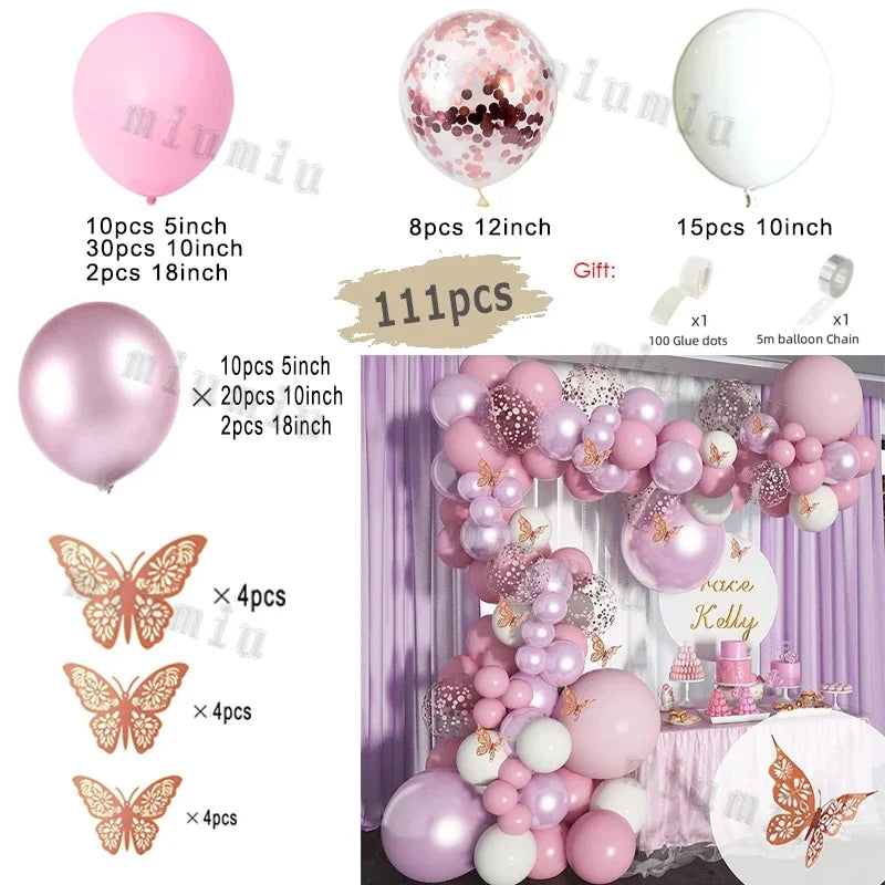 Macaron Pink Balloon Garland Arch Kit Kids Happy Birthday Metal Rose Gold Confetti Balloons Wedding Party Baby Shower Decoration
