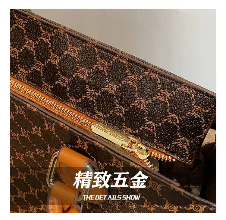 Large-capacity women's bags in Europe and the United States retro shoulder bag classic letters PU commuter handbags women