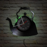 Modern Kitchen Artwork Teapot Wall Clock Tea Room Wall Decor Teapot Retro Vinyl Record Wall Clock Kitchen Decorative Wall Watch