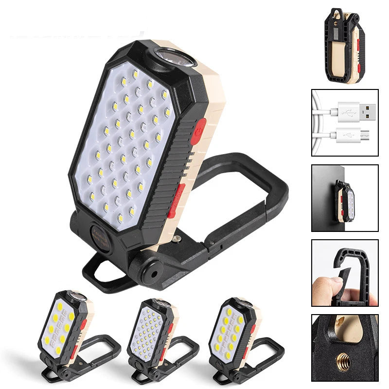 Multi-function Work Light Floodlight Glare Flashlight Built-in Battery Magnetic Suction Power Display Car Repair Emergency Lamps