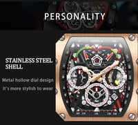Luxury Brand Tonneau Watch for Men Classic Stainless Steel Chronograph Quartz Watches Fashion Sport Waterproof Reloj Hombre Gift