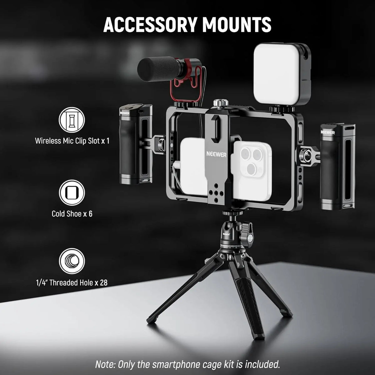 NEEWER Universal Phone Cage Rig with Bluetooth Side Handle Smartphone Stabilizer For iPhone 15 Pro Max 15 Pro Galaxy S24 Ultra