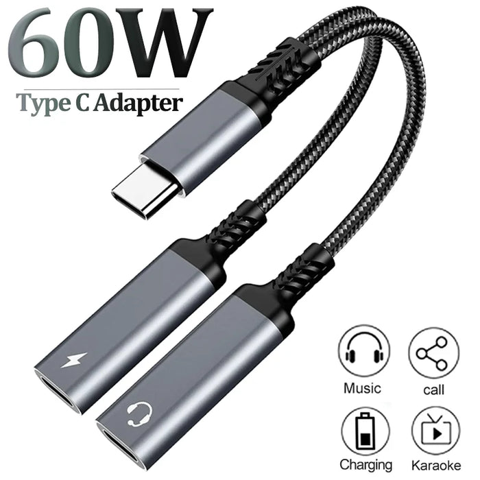 OTG 2 IN 1 USB C Splitter to Dual Type USB C Headphone Jack Audio Adapter