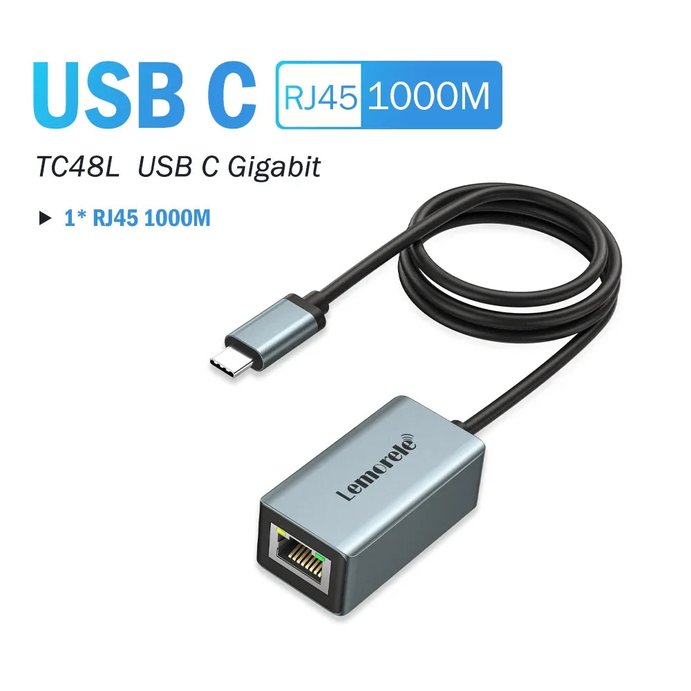 Lemorele TC48 USB Ethernet Adapter USB 3.0 Network Card for Macbook USB C to RJ45 Ethernet Adapter for PC Laptop Network Card