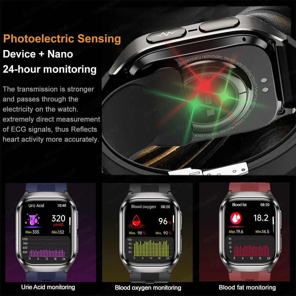 New Nursing Grade Air Pump Airbag Accurate Measure ECG Uric acid Smart Watches Men Blood Pressure Fitness Sport Smart Watch Man