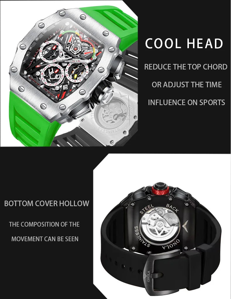 New Luxury Men Watch  ONOLA Fashion Fully Automatic Mechanical Watches Man Unique Design Waterproof Tape Watch Wristwatch