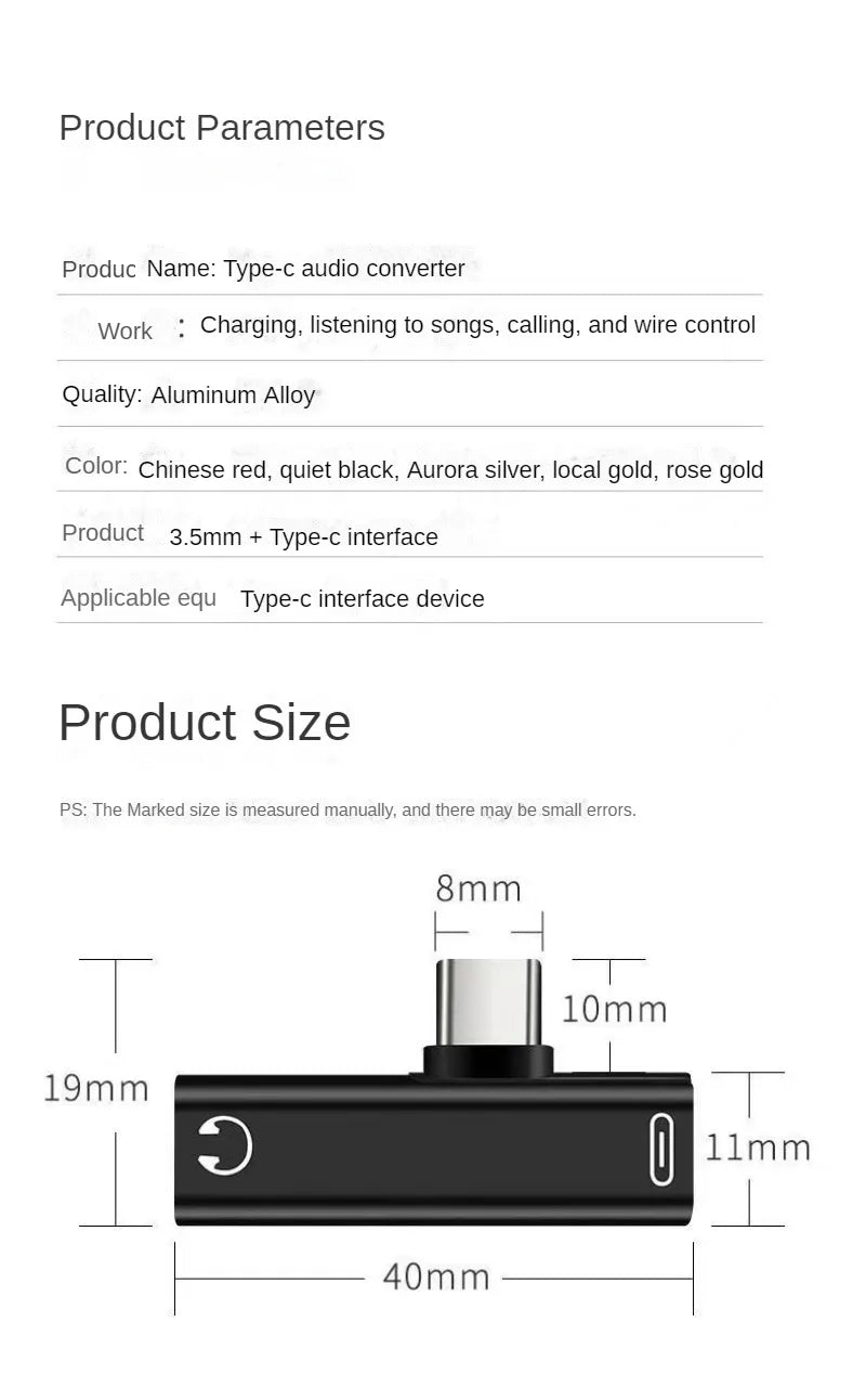 Type C To 3.5mm Jack Converter Earphone Audio Adapter