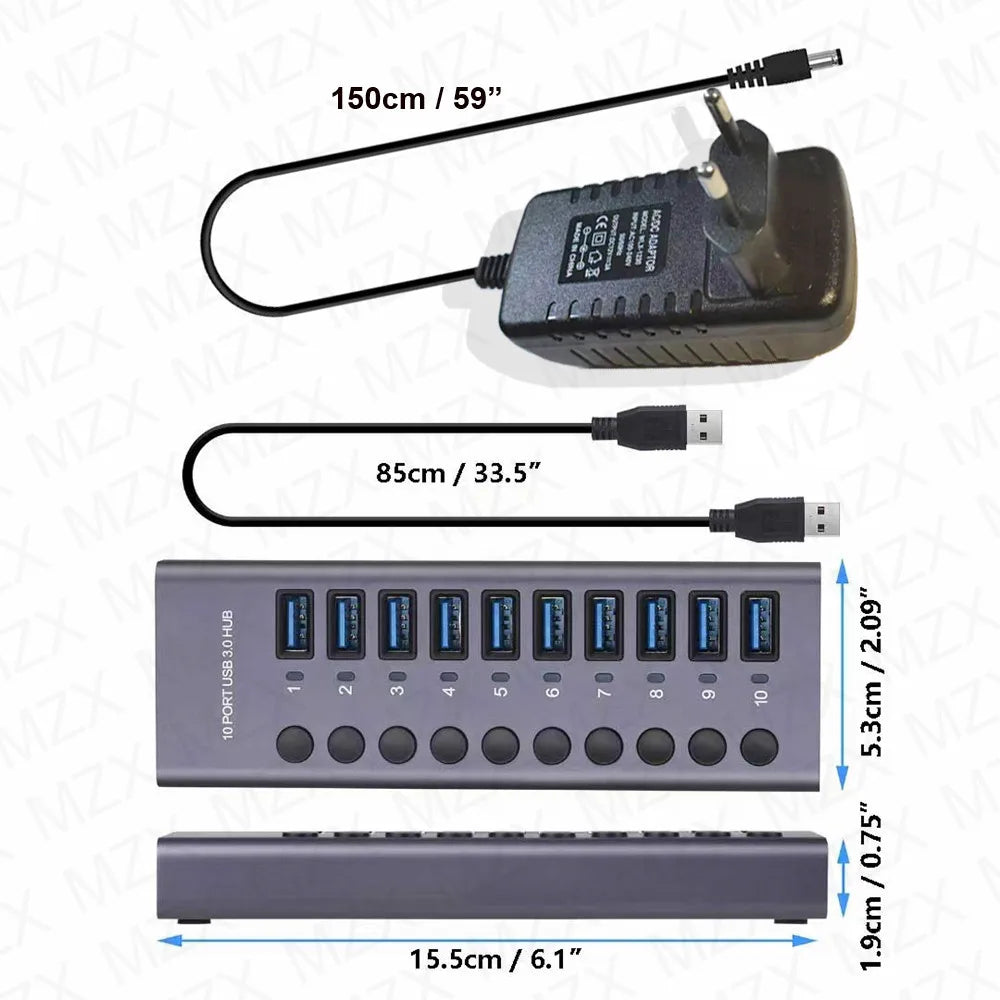 MZX 10 7 4 Port USB Hub 3.0 Aluminum A 3 0 Multi-hub Splitter Concentrator Dock Multiple Extensor Switch Adapter Docking Station