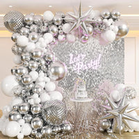 White and Gold Balloons Garland Arch Kit with Starburst Foil Balloon for Wedding Anniversary Birthday Party Decorations Supplie