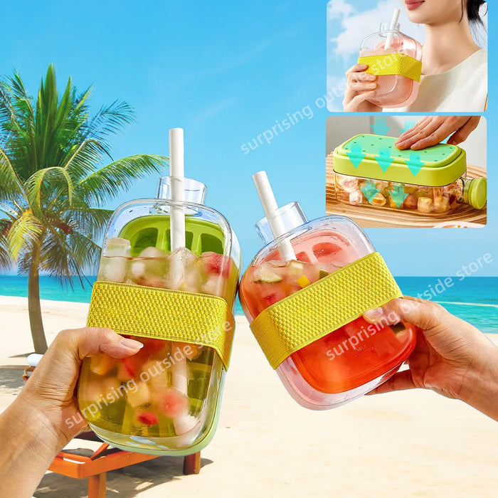Ice Cube Tray with Lid NO TOUCH Silicone Ice Cube Cup for Fridge with Straw NO SPILL Ice Mold for Freezer Water Bottle
