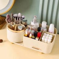 Makeup Organizer Countertop with Drawers 360 Rotating Makeup Brush Holder Large Capacity Skincare Organizer for Vanity Desk