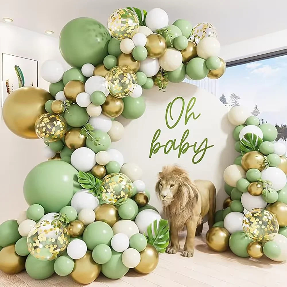 White Sand Balloons Garland Sage Green Gold Balloon Arch Kit Birthday Party Baby Shower Wedding Bride Shower Decoration Globos