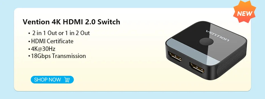 Vention HDMI Splitter 5 in 1 out - 4K/30Hz HDMI 5x1 3x1 Adapter