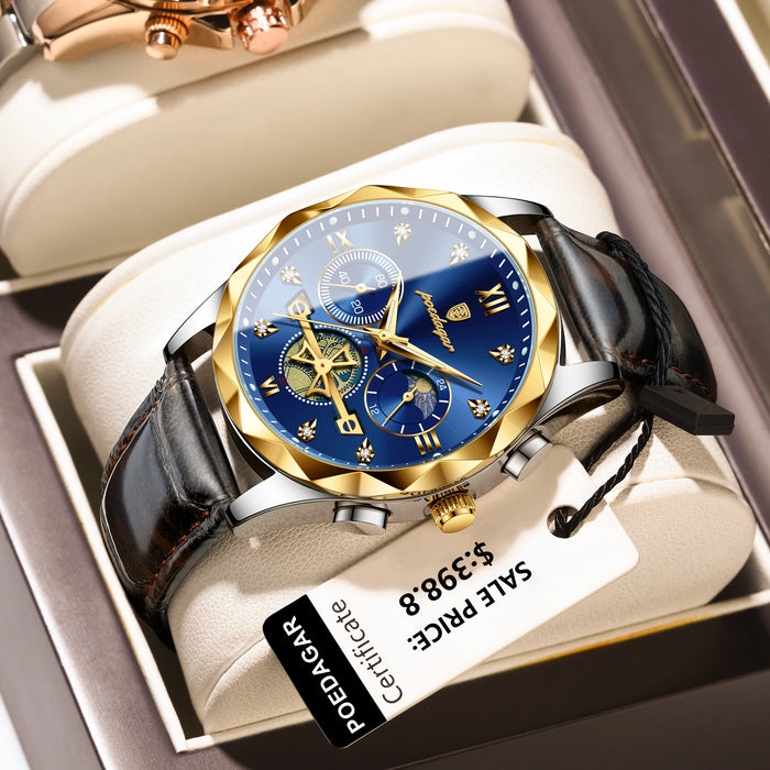 POEDAGAR Luxury Watch for Man Sports Leather Men Quartz Watch Waterproof Luminous Chronograph Men's Watches Male Clock Reloj+box