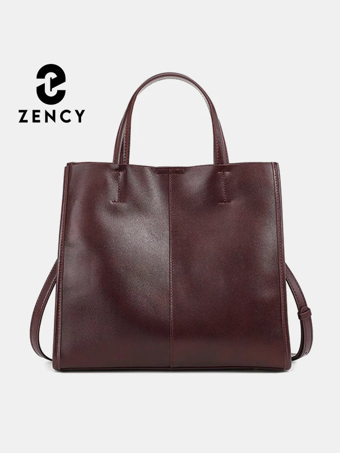Zency Genuine Leather New Simple Shoulder Bag Large Capacity Shopper Women Luxury Casual Handbag Crossbody Vintage Oil Wax Tote