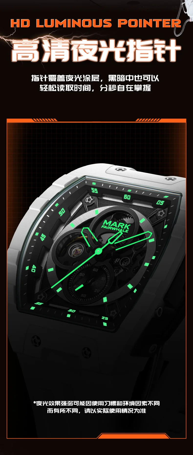Mark Fairwhale 6003 Automatic Movement Mens Watch New Tonneau Light Case Luminous Waterproof Mechanical Watches for Men Gift BOX