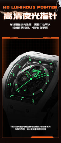Mark Fairwhale 6003 Automatic Movement Mens Watch New Tonneau Light Case Luminous Waterproof Mechanical Watches for Men Gift BOX