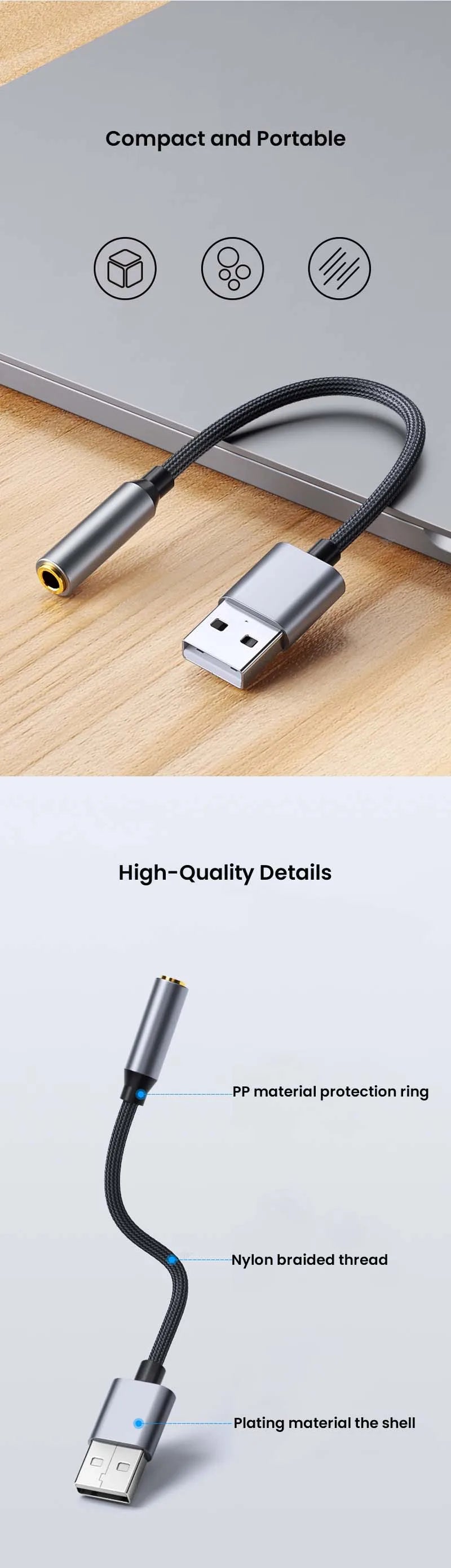 NIERBO USB to 3.5mm Audio Jack Adapter USB A to 3.5mm TRRS USB to Audio Jack Adapter Headset External Stereo Sound Card