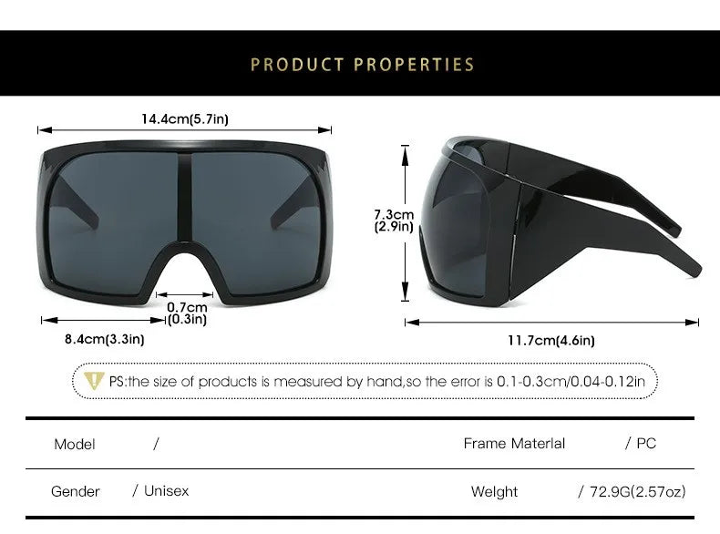Oversized Punk Shield Sunglasses Women Men Big Frame 2025 Luxury Brand Steampunk Mask Sun Glasses For Ladies Sports Goggle UV400